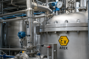 Auditor prüft ein zertifiziertes Qualitätsmanagementsystem für explosionsgeschützte Produkte und Prozesse in einer modernen Ex-Produktion. Professionelle Durchführung von ATEX Audits, IECEx-Audits und ISO 80079-34 Zertifizierungen zur Sicherstellung von Compliance, Produktsicherheit und normgerechter Fertigung im Explosionsschutz.