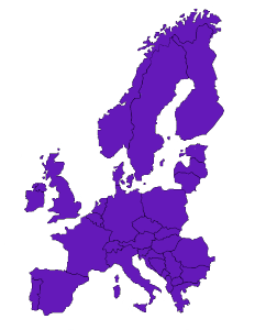 Violett eingefärbte Europakarte, Darstellung der Länder, in denen Auditdienstleistungen angeboten werden.
